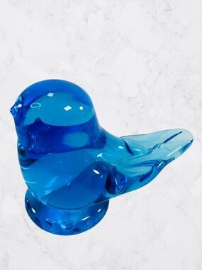 Vintage 1991 Leo Ward Blue Bird of Happiness Art Glass Figure Statue 2-1/2”